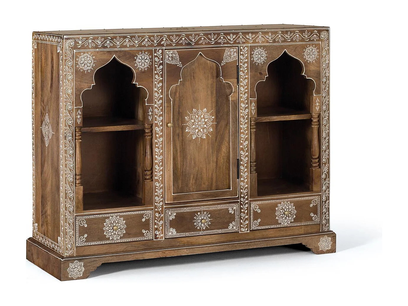 Console en bois manguier avec teinte naturelle et blanche