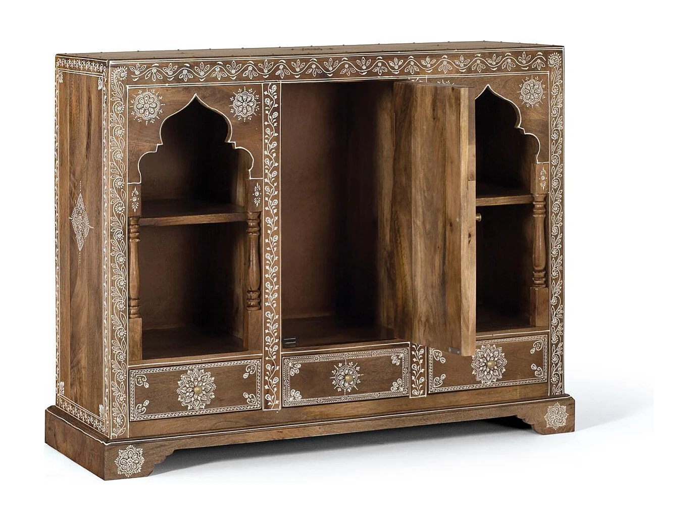 Console en bois manguier avec teinte naturelle et blanche