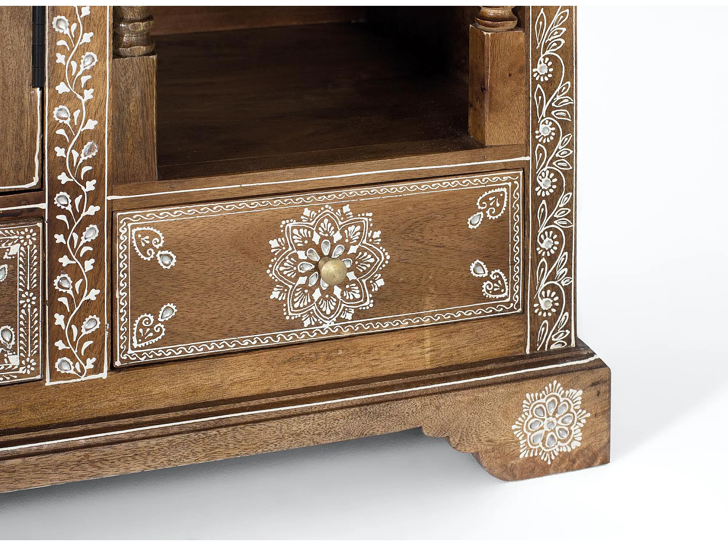 Console en bois manguier avec teinte naturelle et blanche