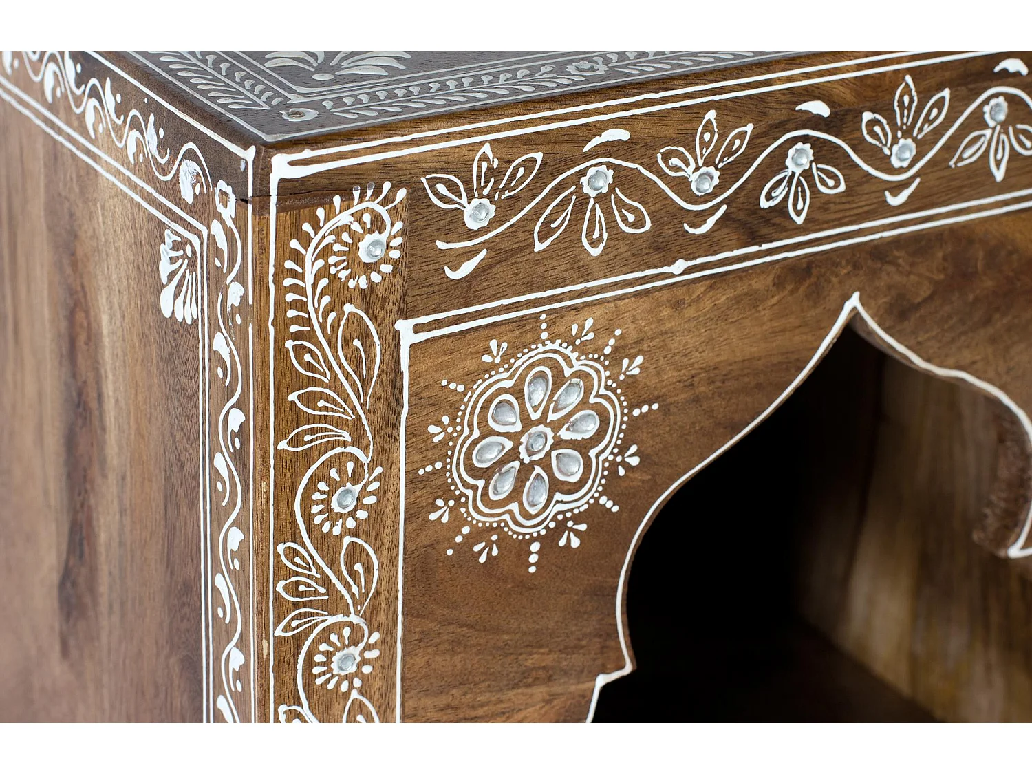 Console en bois manguier avec teinte naturelle et blanche