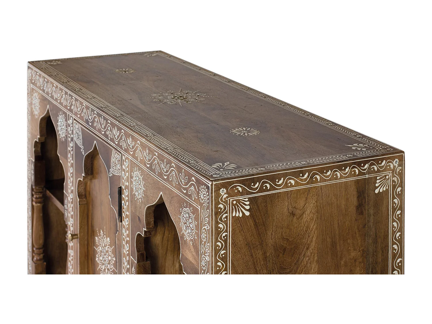 Console en bois manguier avec teinte naturelle et blanche