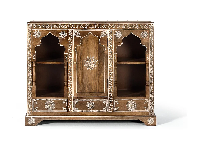 Console en bois manguier avec teinte naturelle et blanche