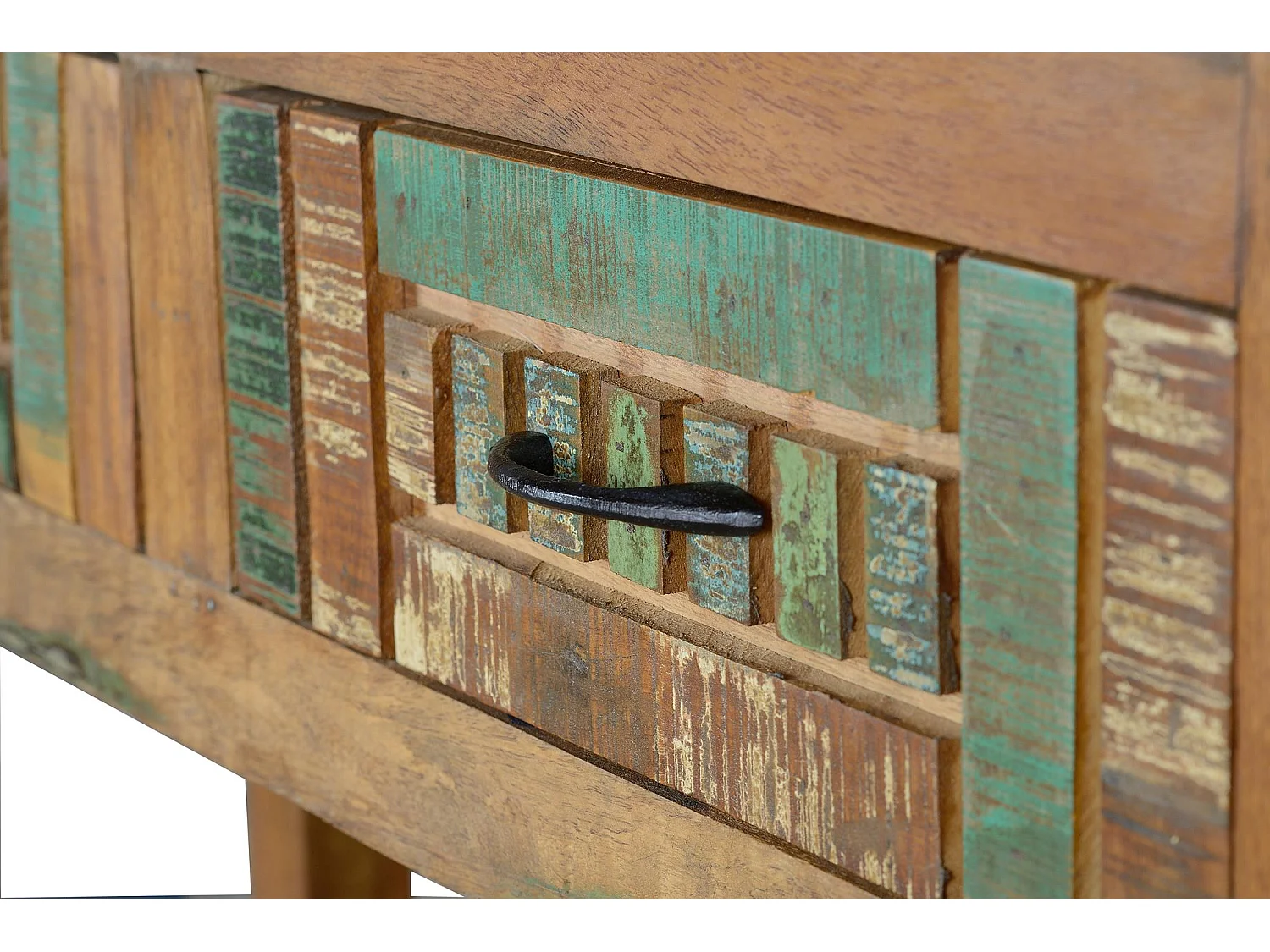 Console exclusive en bois recyclé multicolore