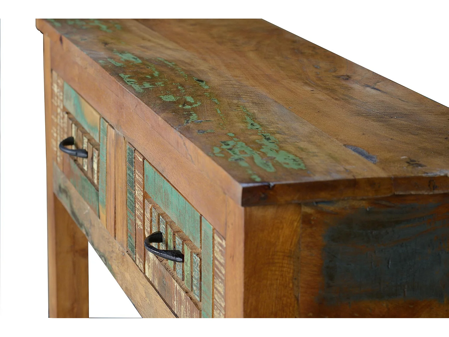 Console en bois recyclé 105 cm, style industriel vintage - 76 x 106 x 33 cm