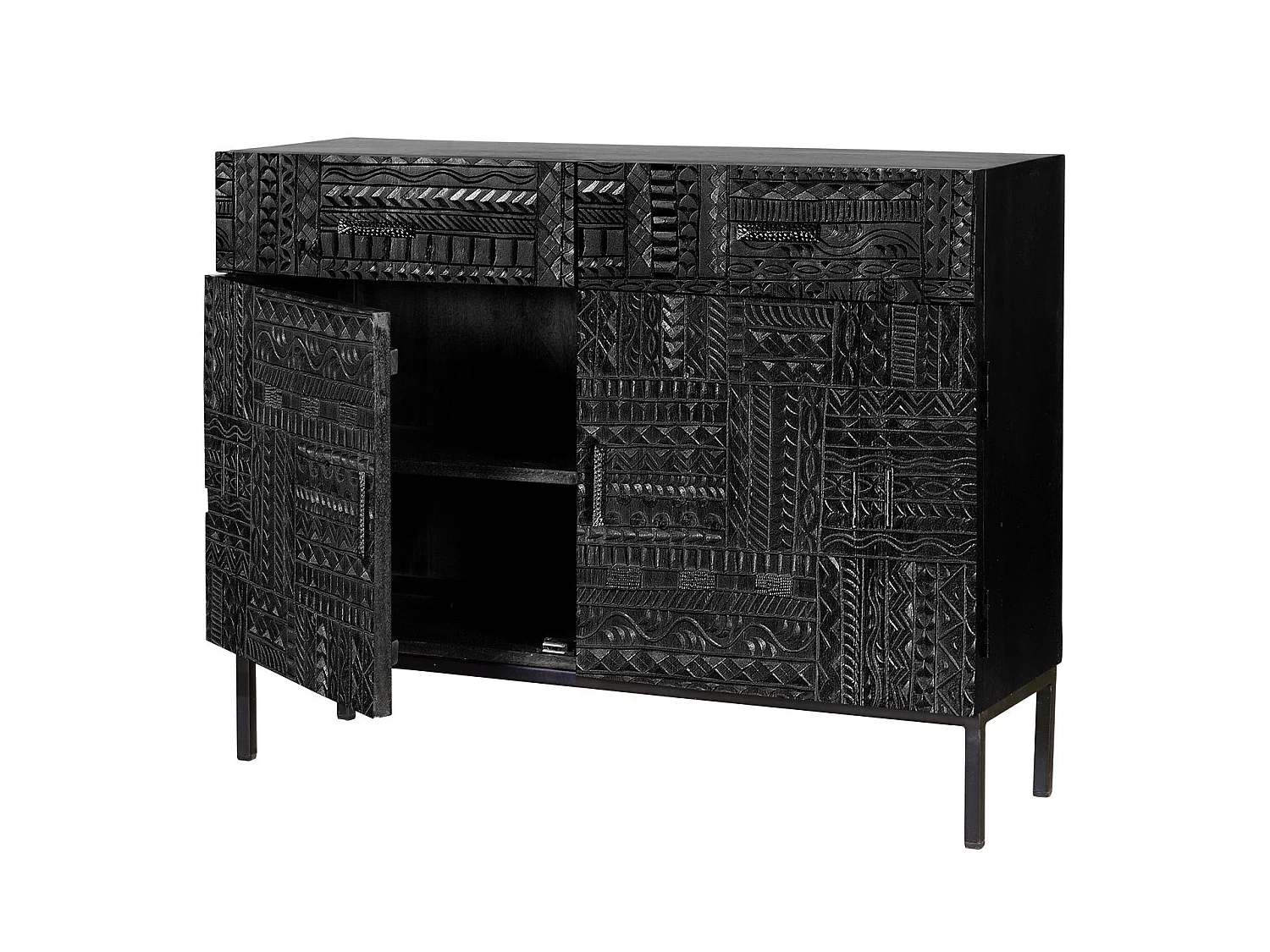 Commode en bois de manguier 100 cm, style ethnique - 77 x 100 x 40