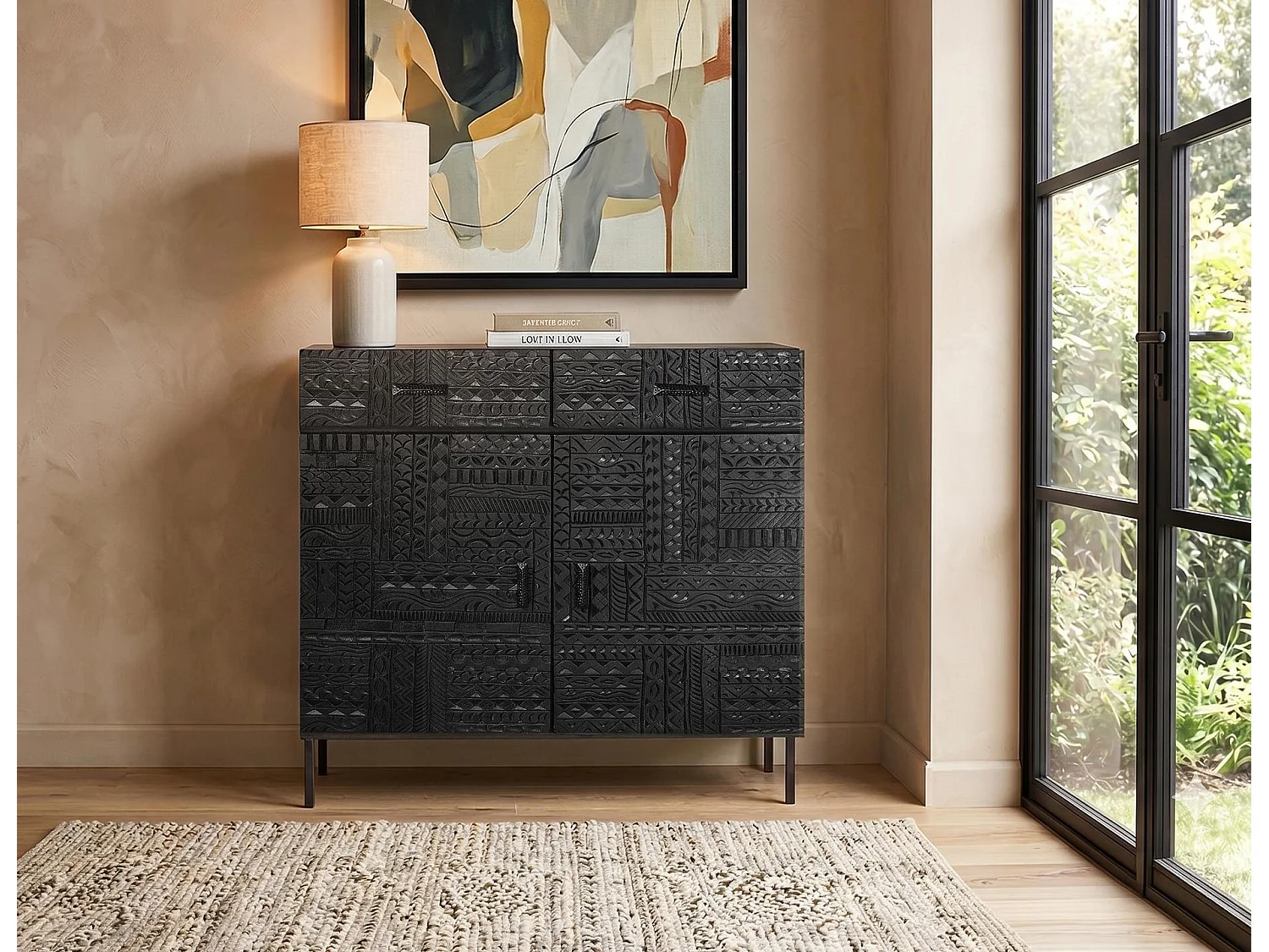 Commode en bois de manguier 100 cm, style ethnique - 77 x 100 x 40