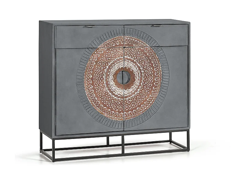 Commode en manguier et pieds en métal gris et marron