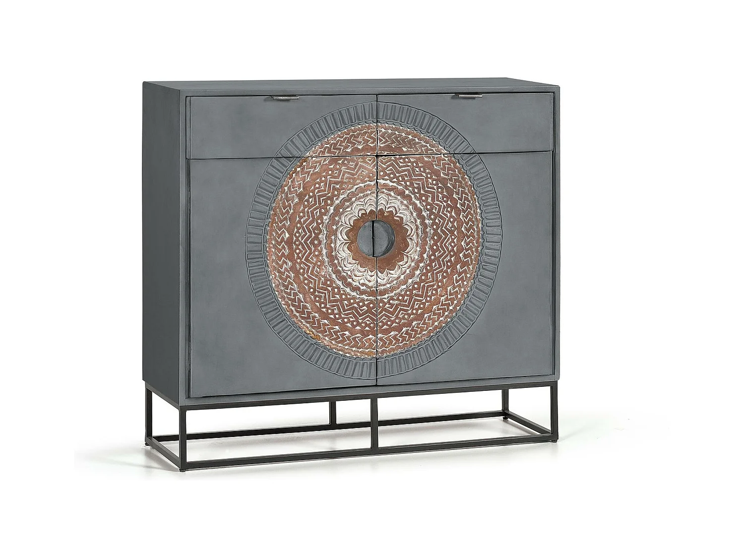 Commode en manguier et pieds en métal gris et marron