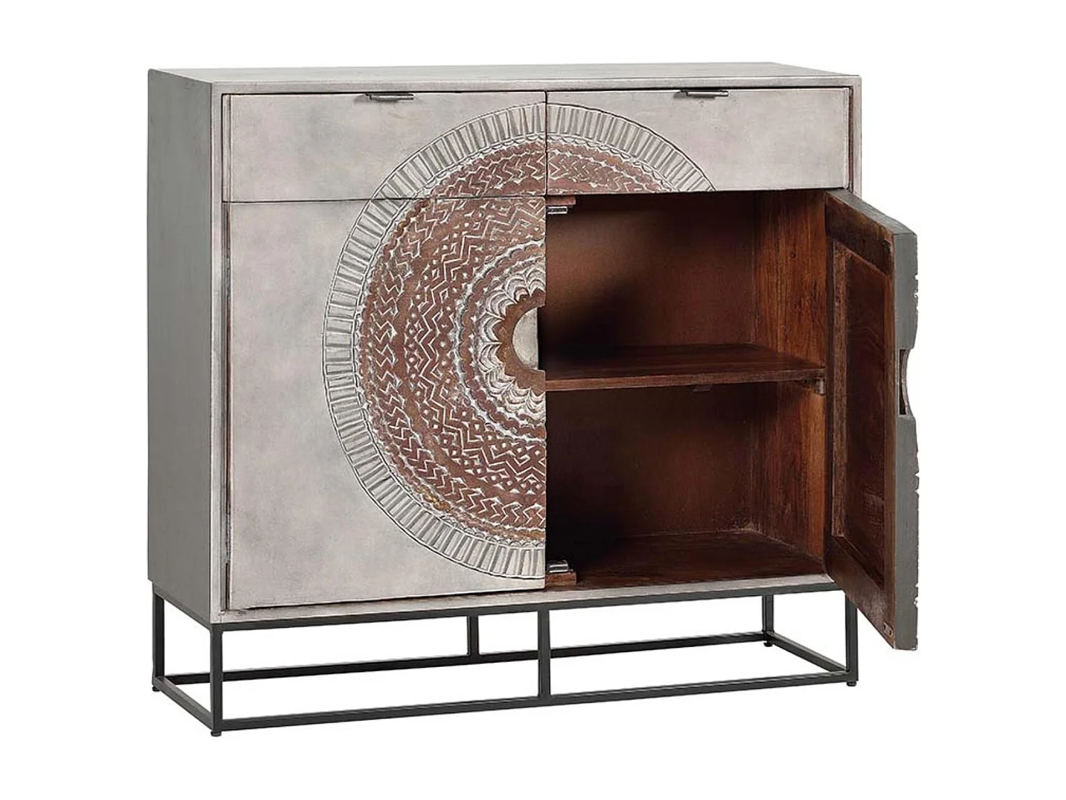 Commode en manguier et pieds en métal gris et marron