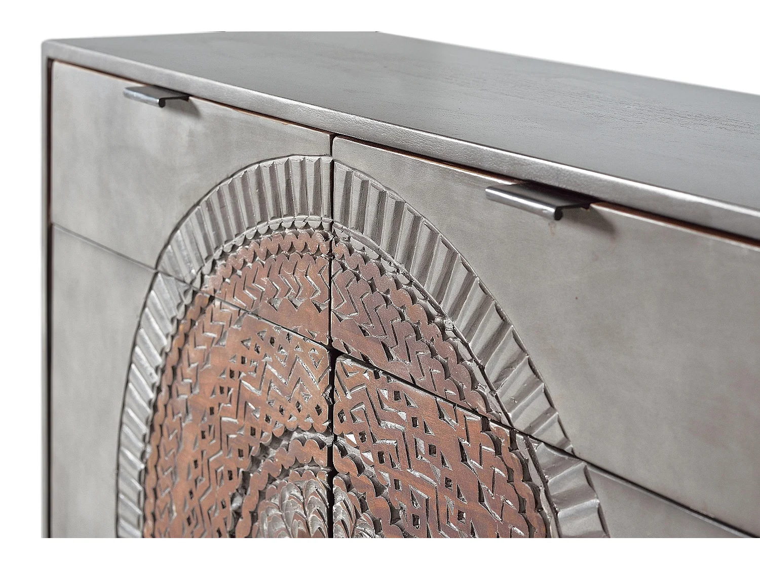 Commode en manguier et pieds en métal gris et marron