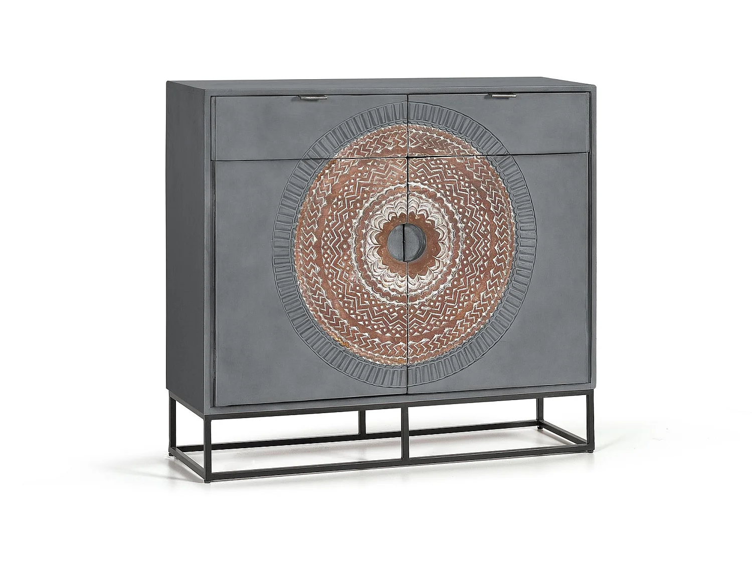 Commode en manguier et pieds en métal gris et marron