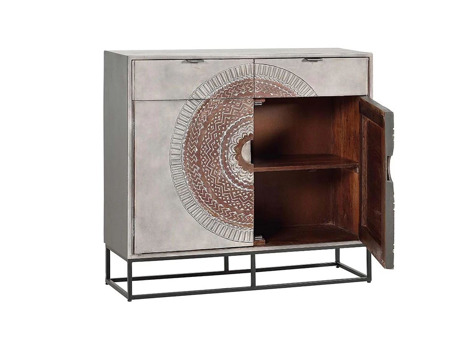 Commode en manguier et pieds en métal gris et marron