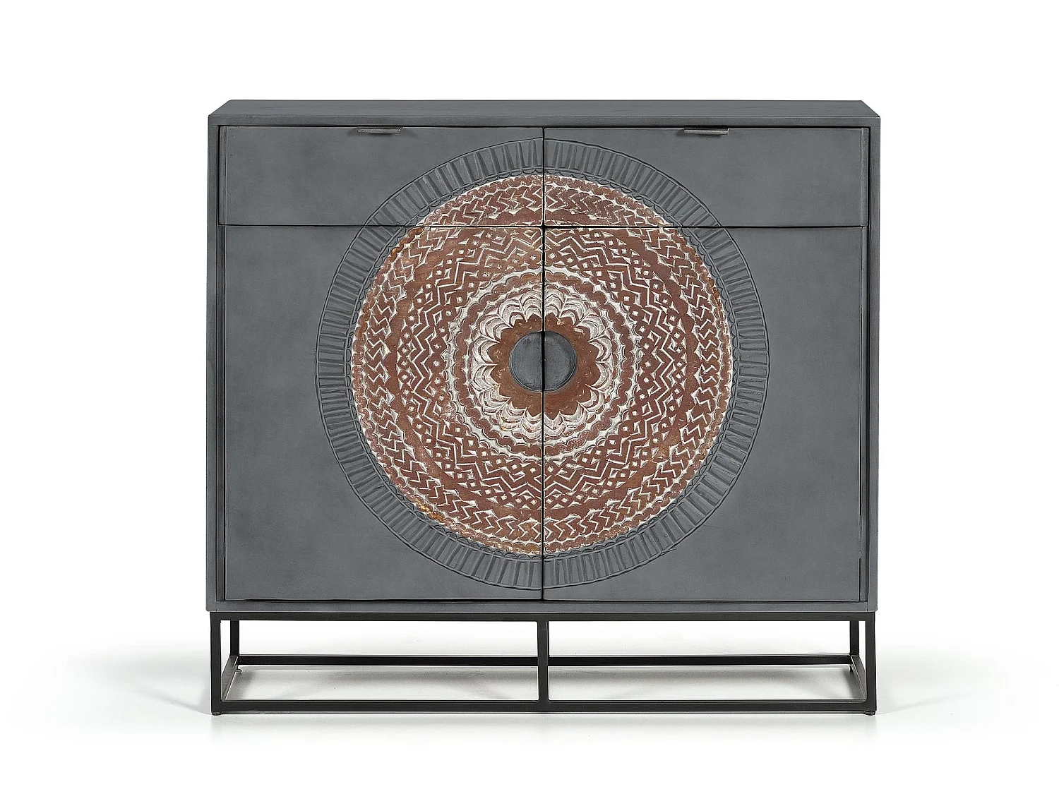 Commode en bois de manguier 100 cm, style industriel ethnique contemporain - 90 x 100 x 32