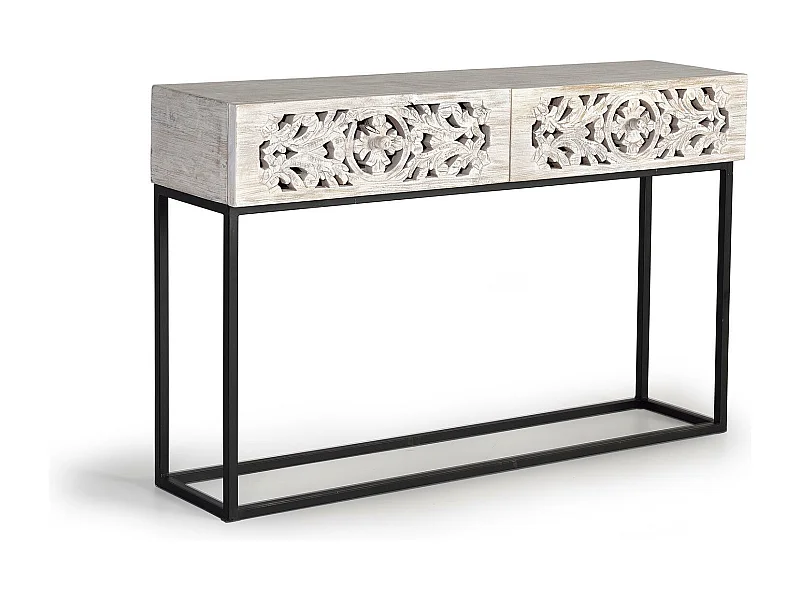 Consola madera mango y patas metal blanco y negro envejecido Blanco.Giner y Colomer 77x30x120