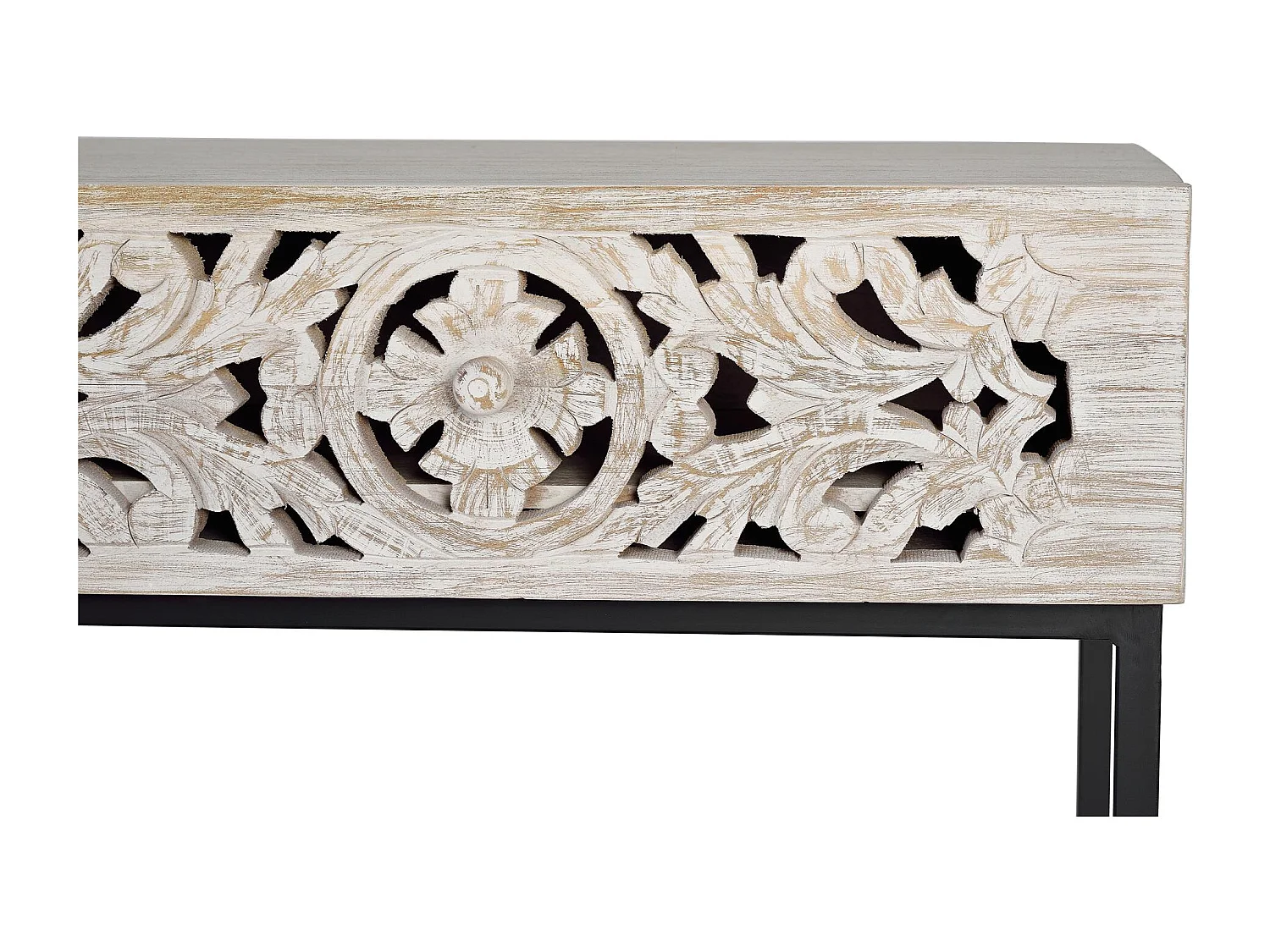 Console en manguier et pieds en métal vieilli noir et blanc