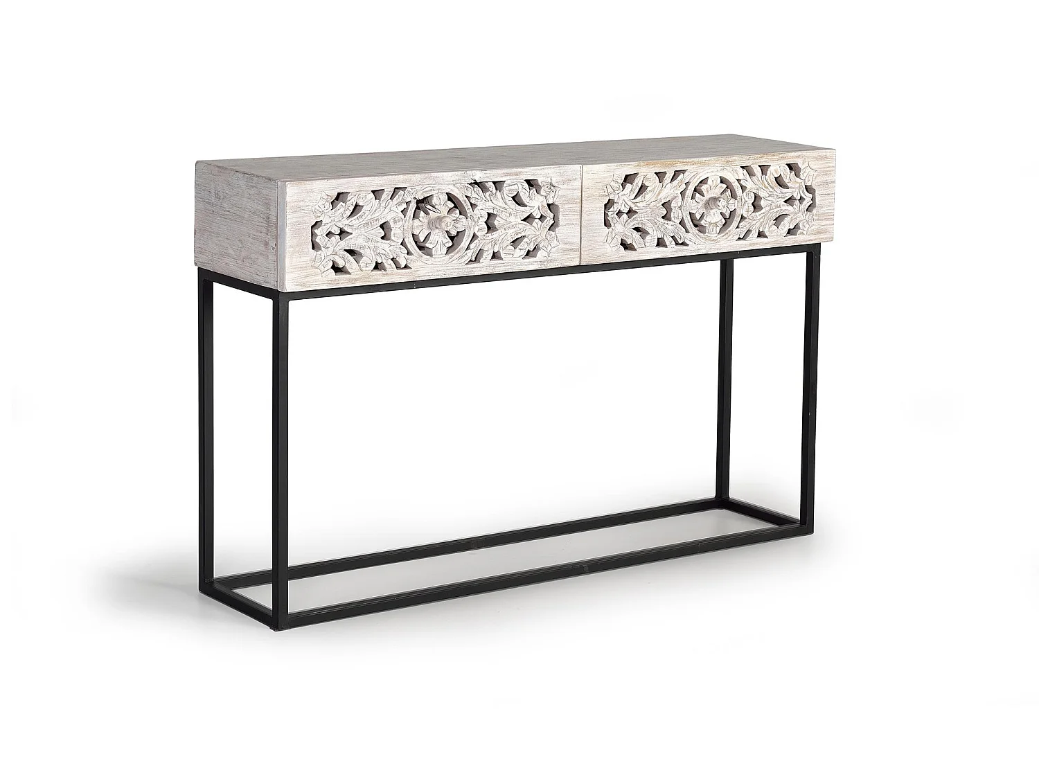 Console en bois de manguier 120 cm, style ethnique bohème sculpté - 77 x 120 x 30 cm