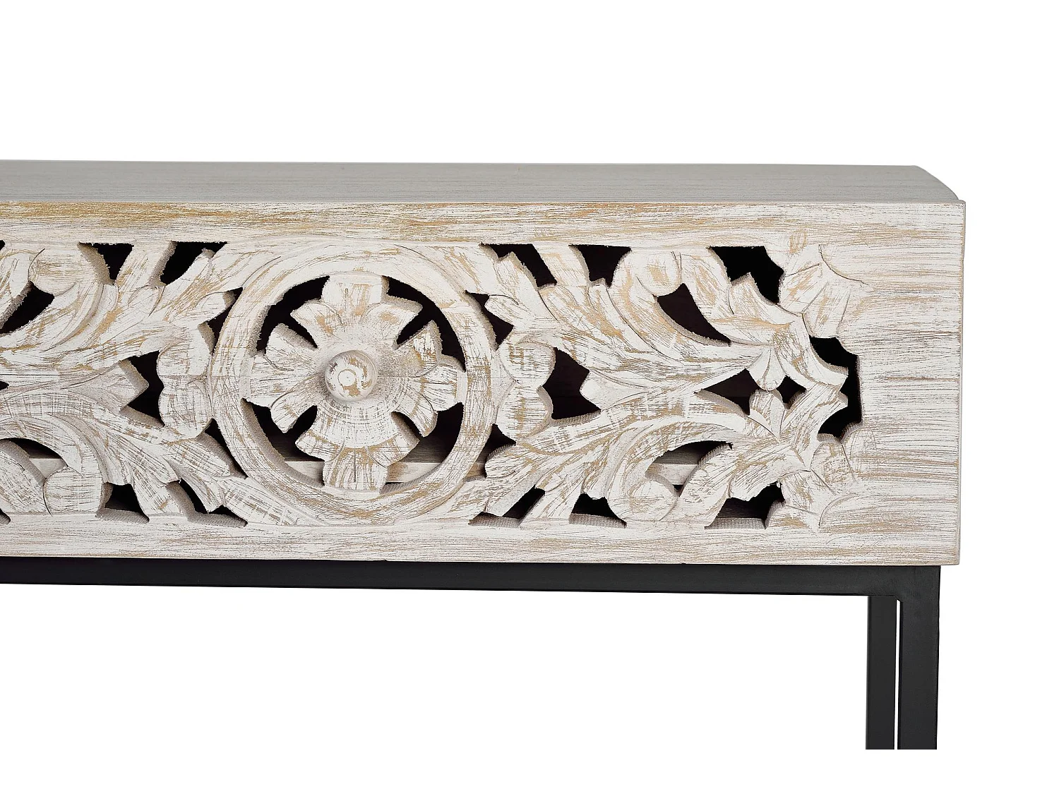 Console en bois de manguier 120 cm, style ethnique bohème sculpté - 77 x 120 x 30 cm