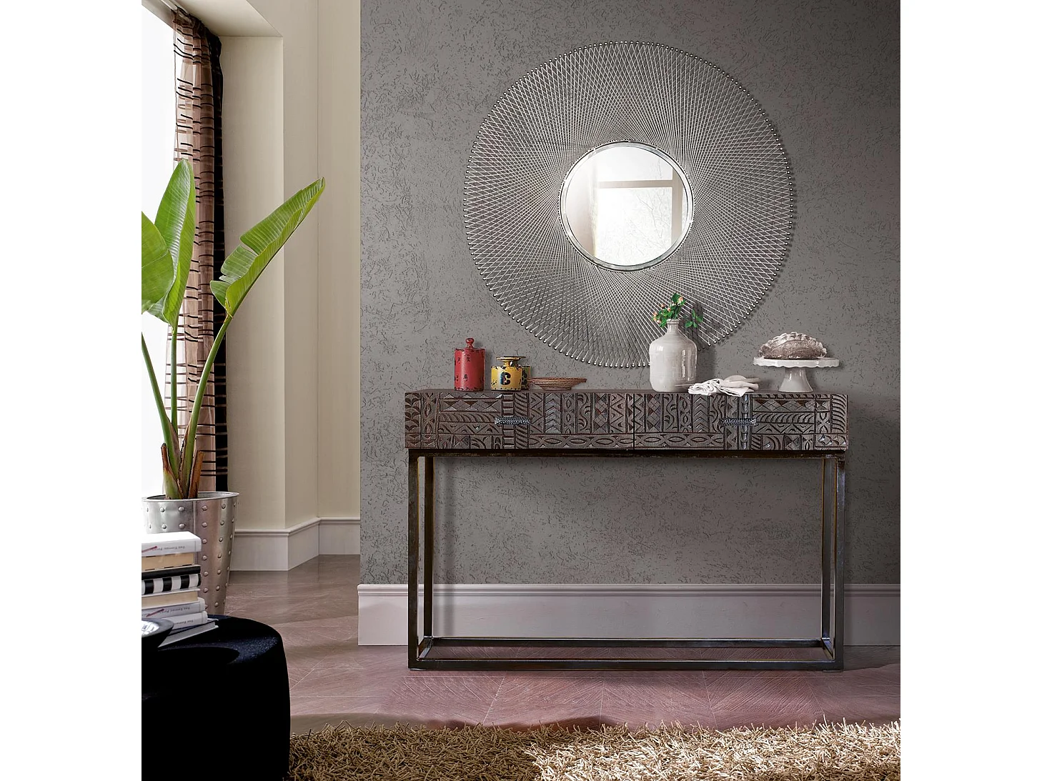 Récepteur en bois de manguier et pieds en métal