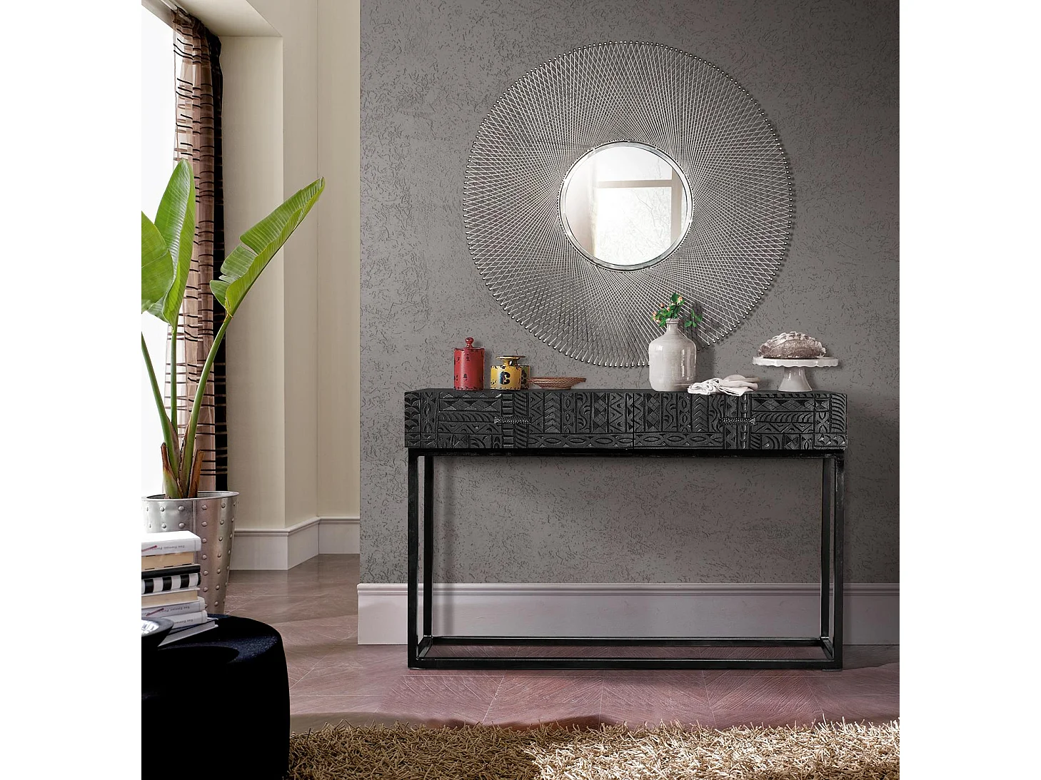 Receptor em madeira manguier e pés de metal