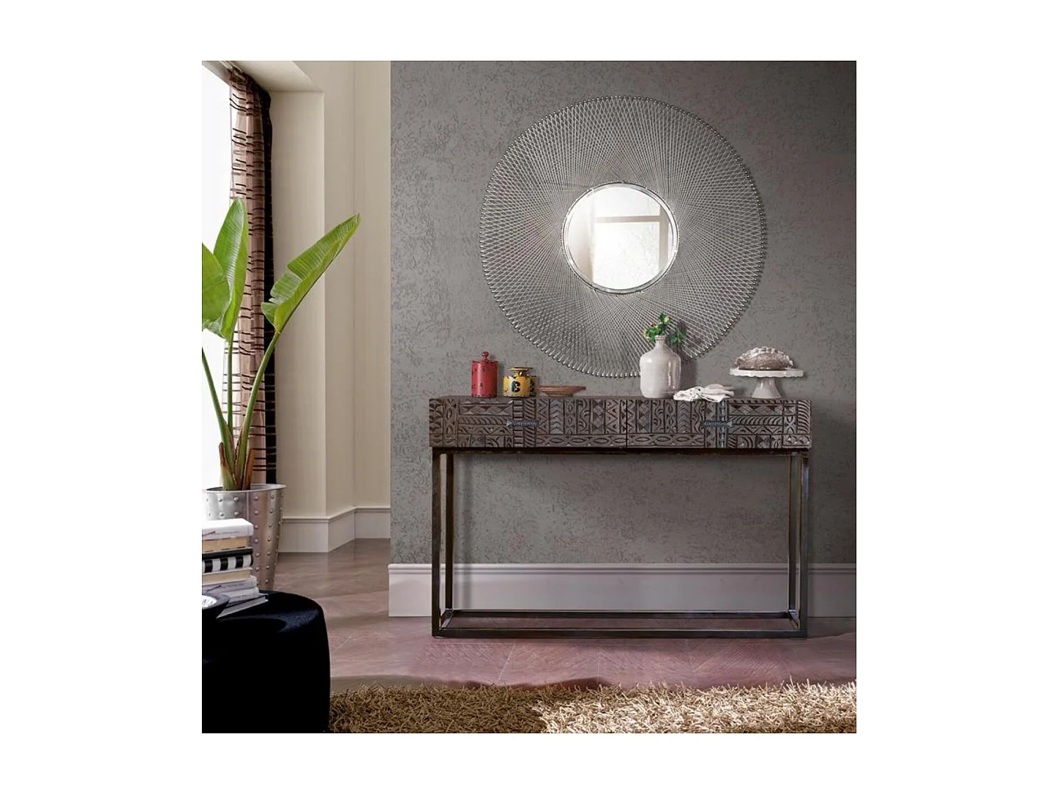 Receptor em madeira manguier e pés de metal