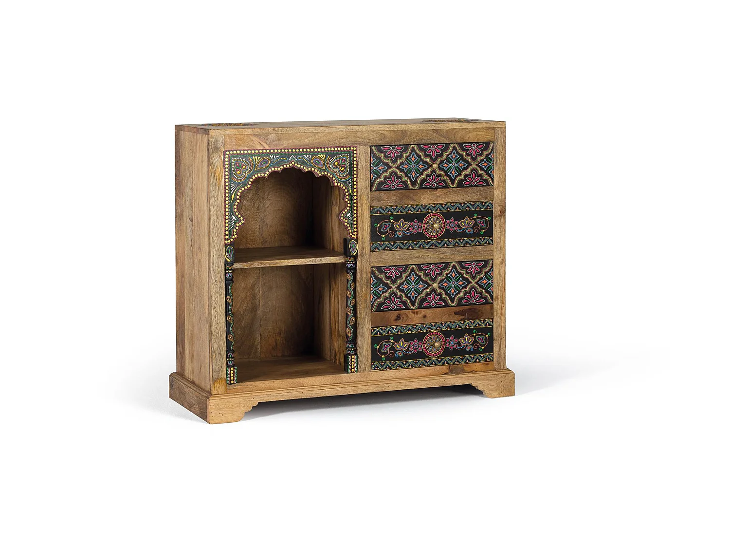 Table d'appoint en bois de manguier 90 cm, style ethnique - 79 x 88 x 35