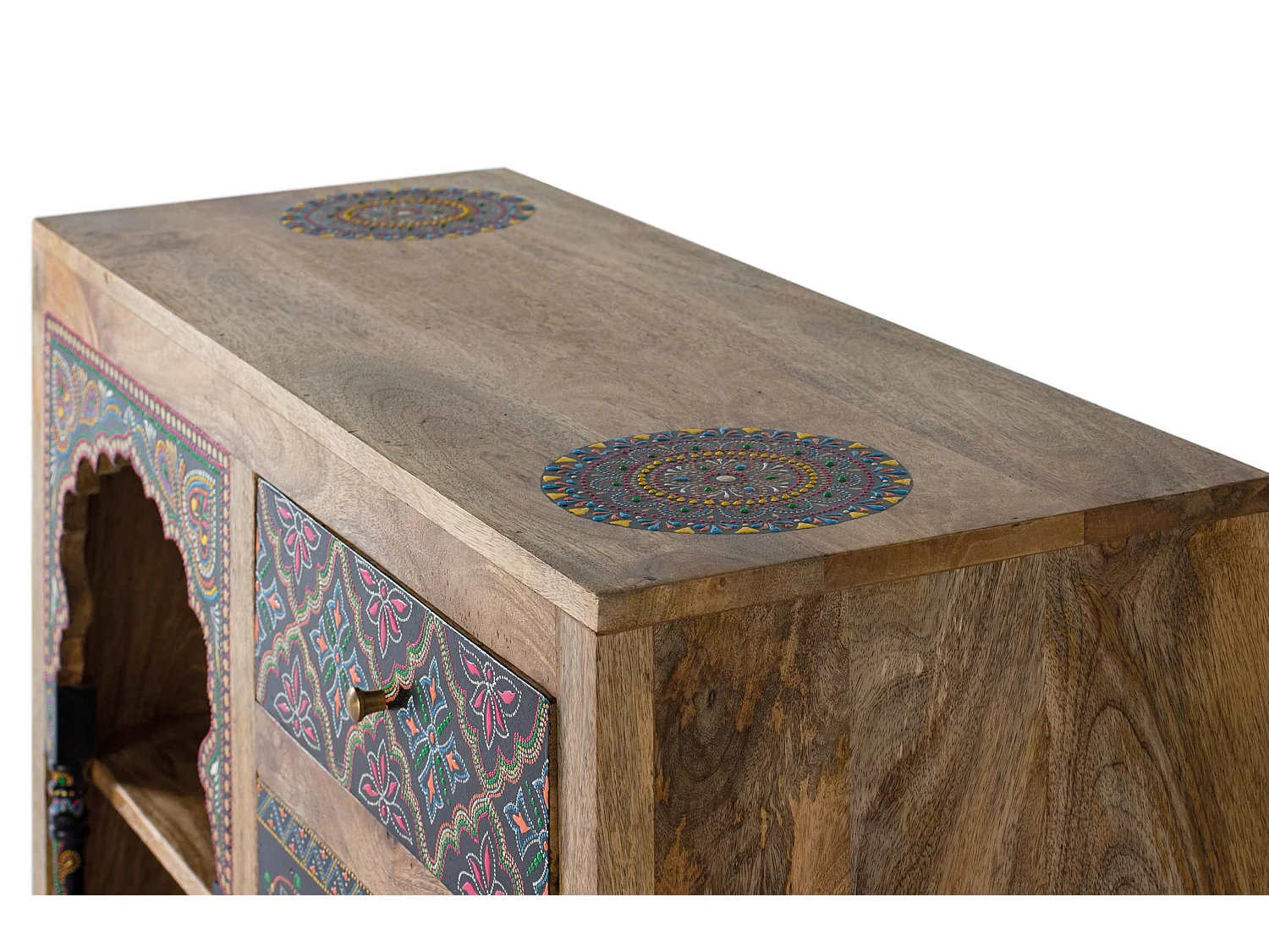 Table d'appoint en bois de manguier 90 cm, style ethnique - 79 x 88 x 35