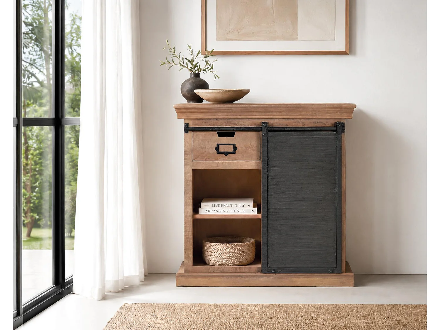 Buffet en bois de manguier de style industriel moderne - 85 x 85 x 32