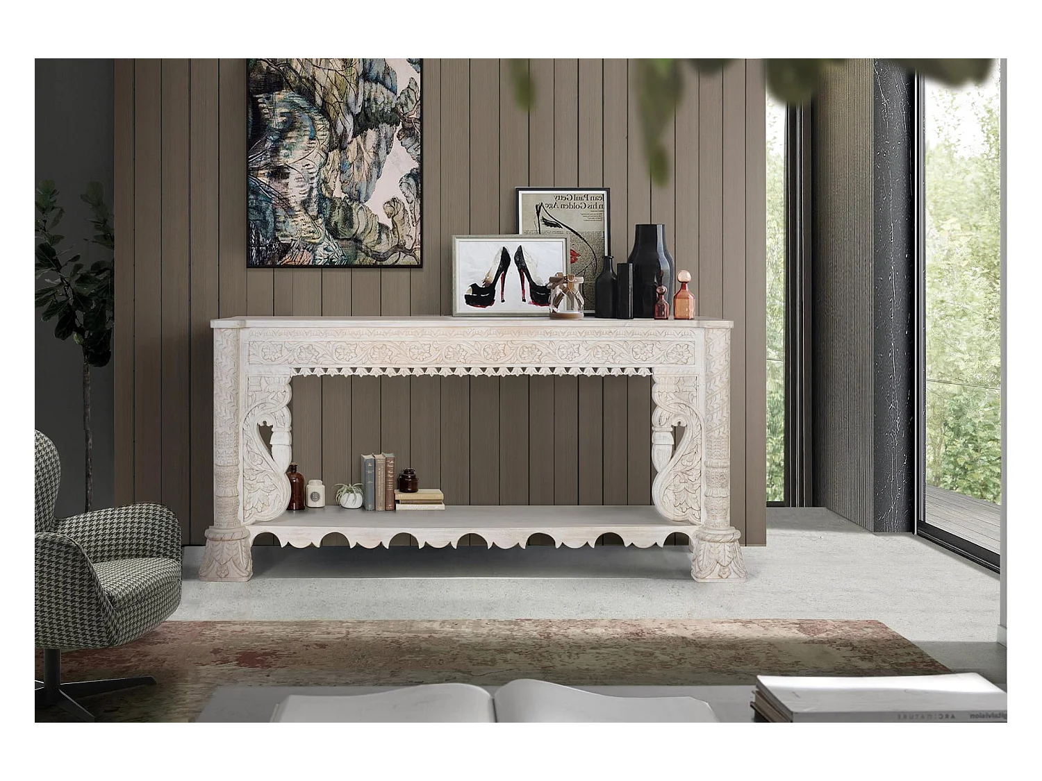 Console en bois manguier blanc vieilli