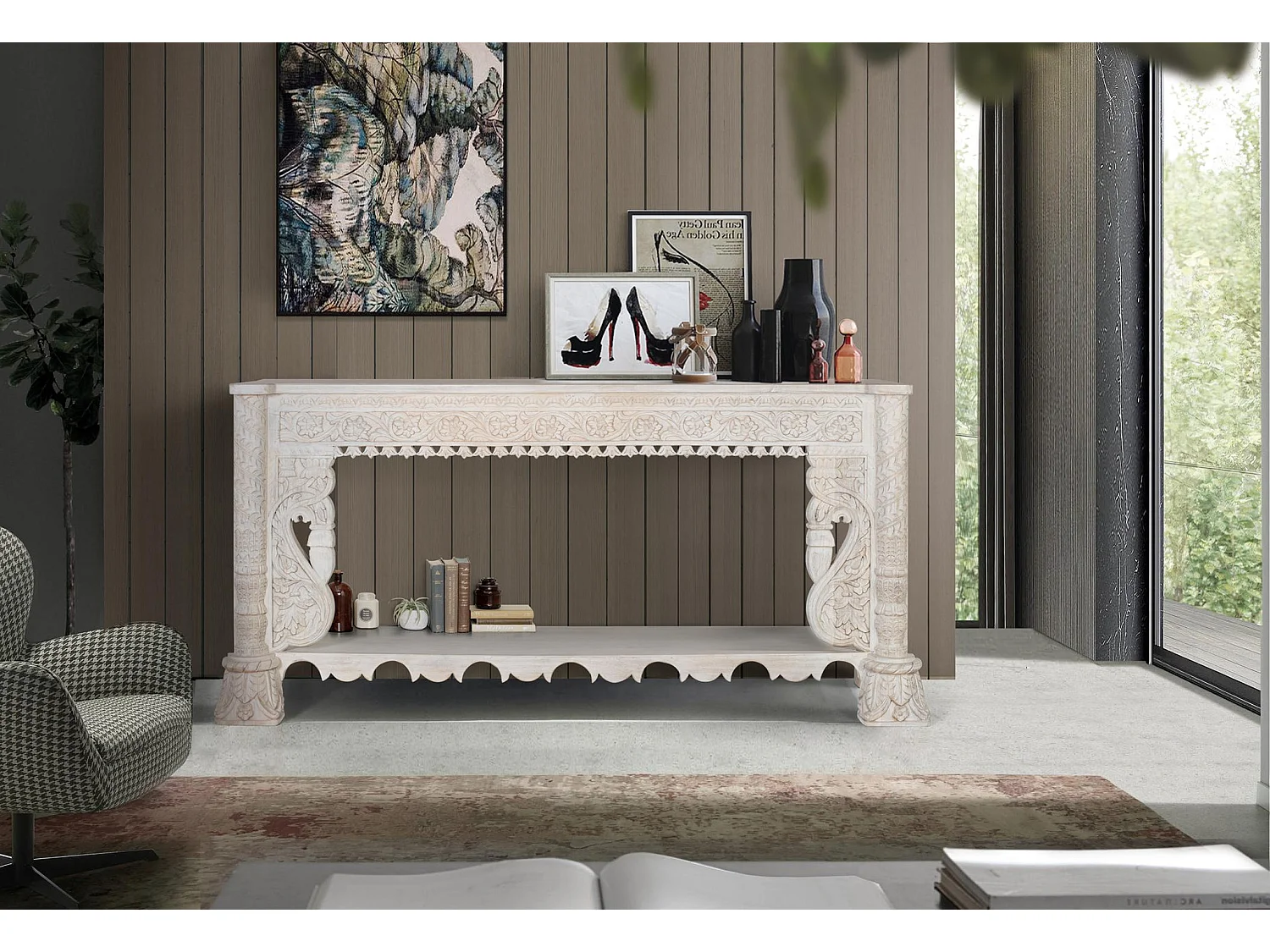 Console en bois de manguier 180 cm, style méditerranéen moderne - 90 x 180 x 40