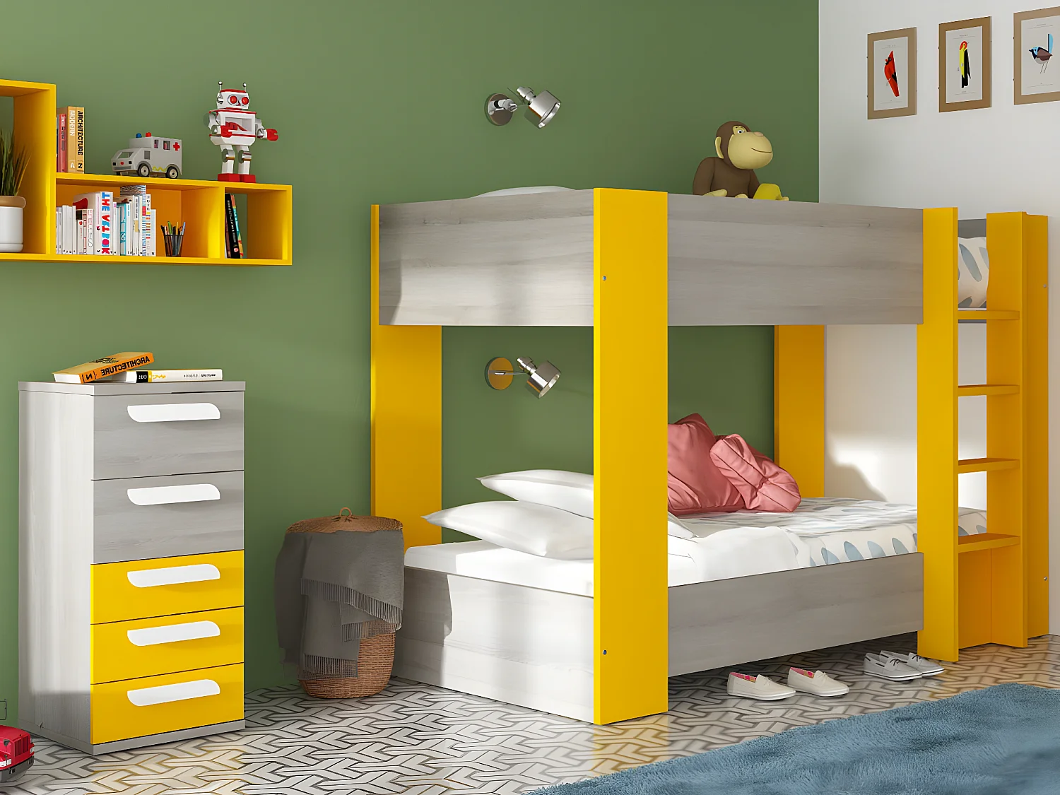 Beliche Milly (190×90 cm)(Cinza, Amarelo)