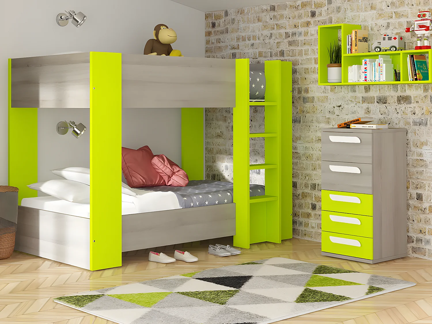 Beliche Milly (190×90 cm)(Cinza, Verde)