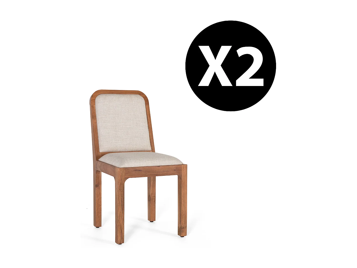 2er - Set  Stühle aus Akazienholz und beigem Stoff