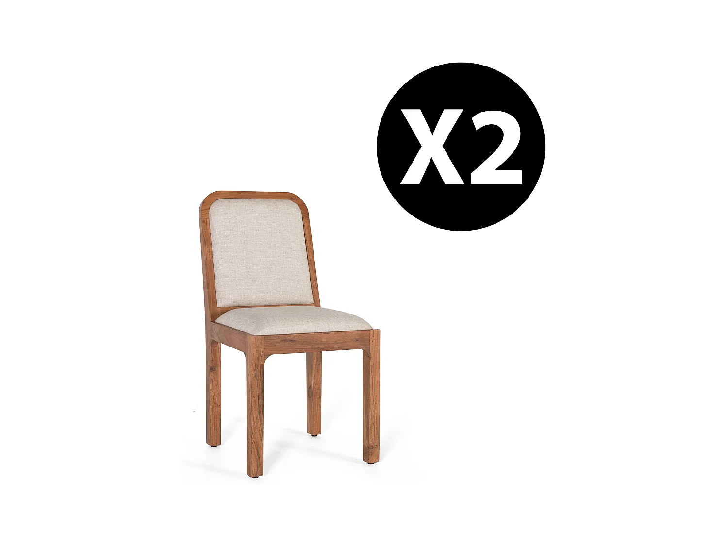 Lot de 2 chaises en bois acacia et tissu beige