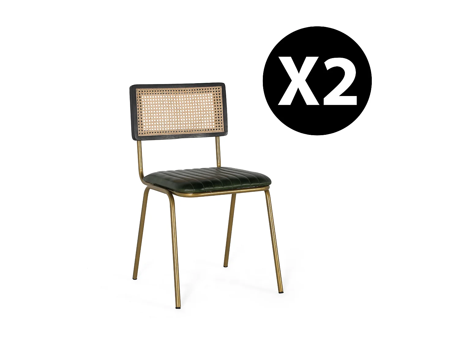 Lot de 2 chaises en cuir et rotin