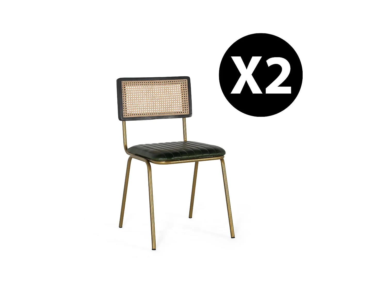Lot de 2 chaises en cuir et rotin