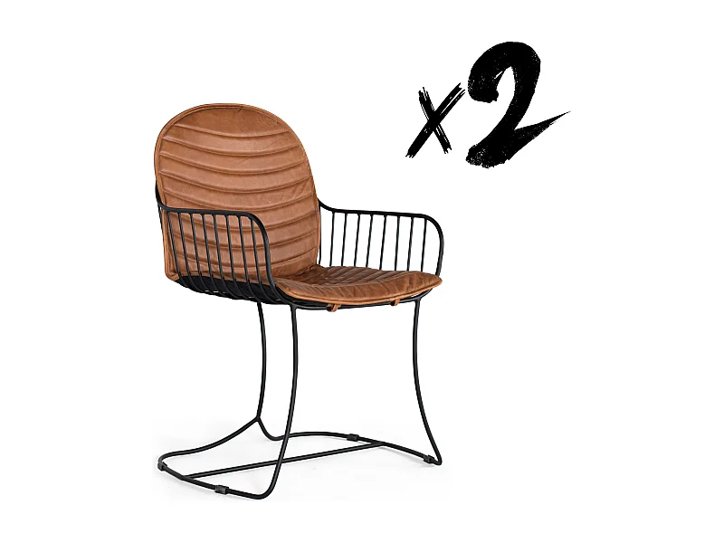 Ensemble de 2 chaises tapissées de cuir marron naturel