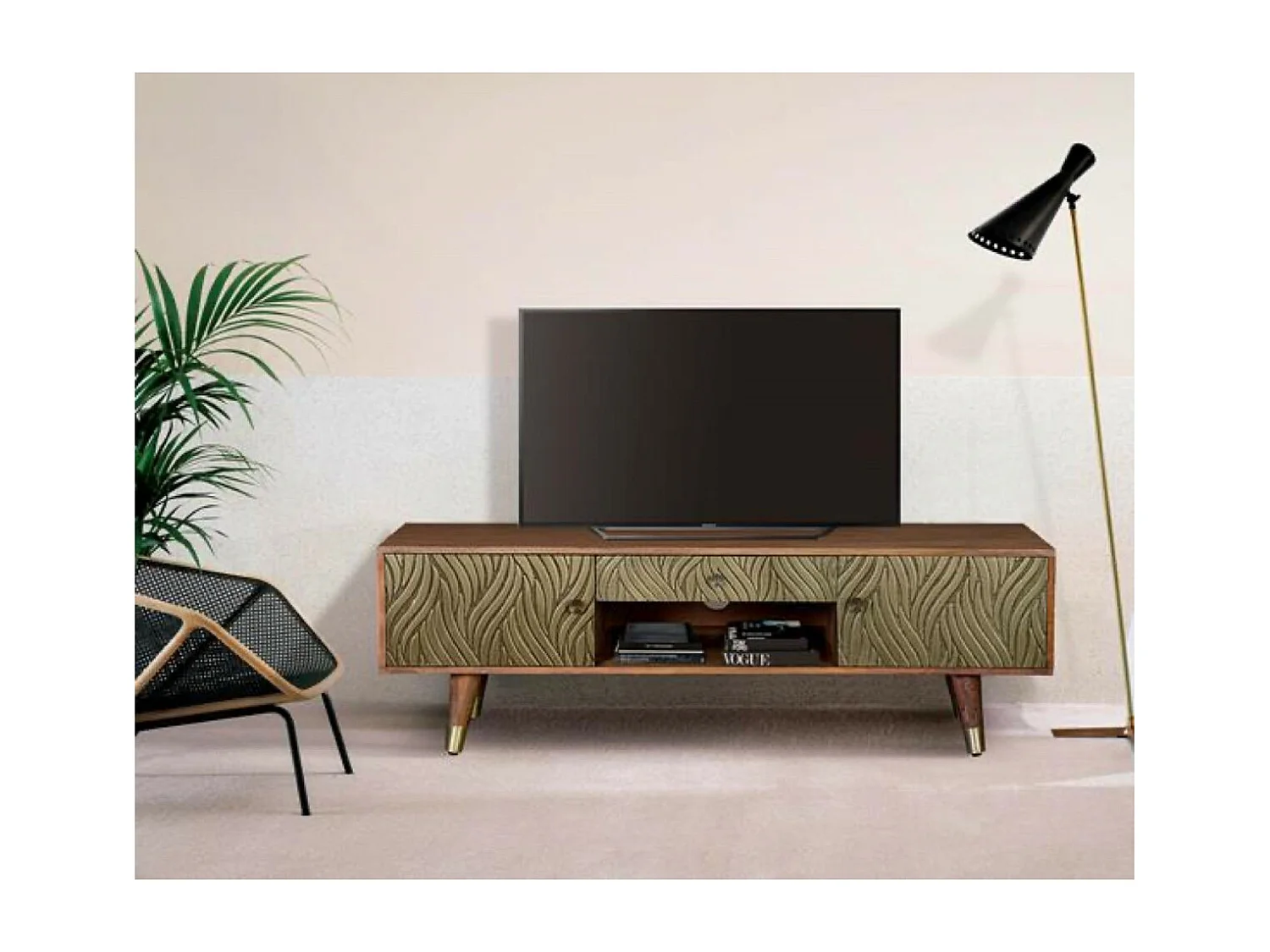 TV-Möbelstück aus Mangoholz und Bronze