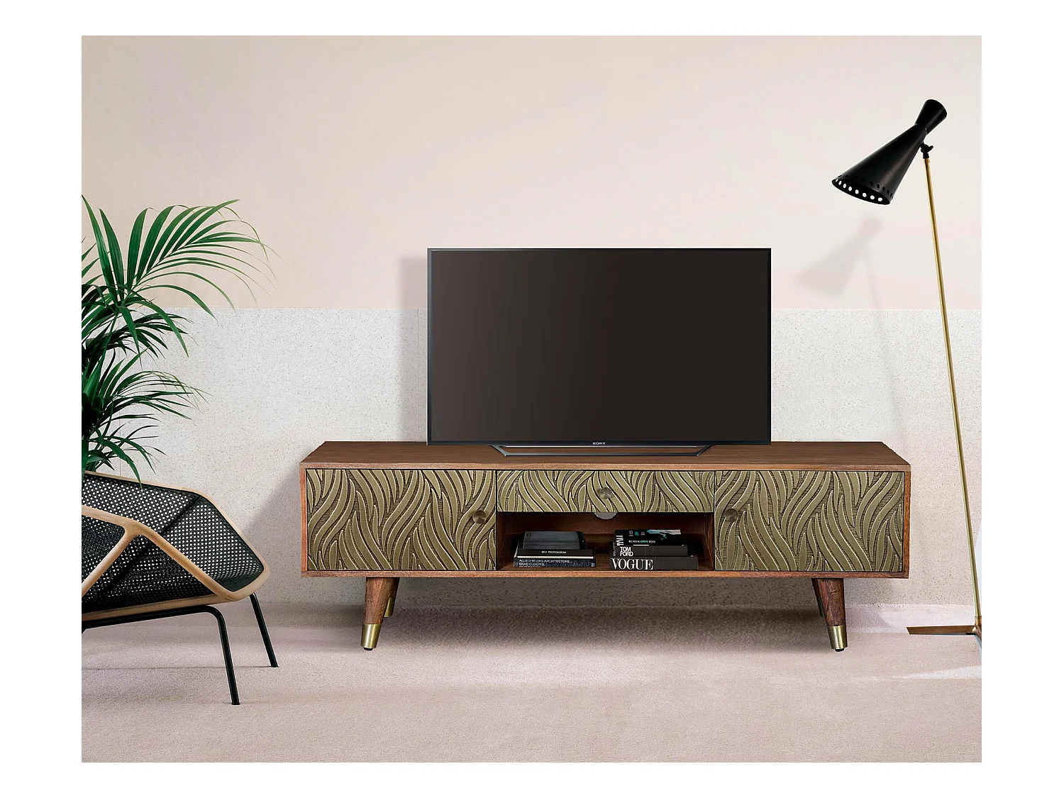 Meuble TV en manguier et bronze marron