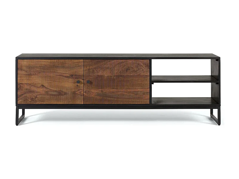 Meuble TV bois palissandre et manguier marron et métal