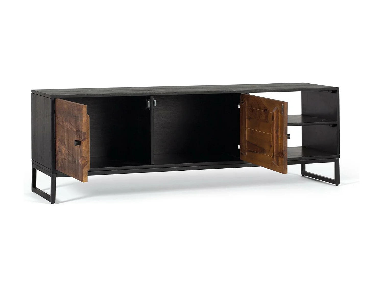 Meuble TV bois palissandre et manguier marron et métal