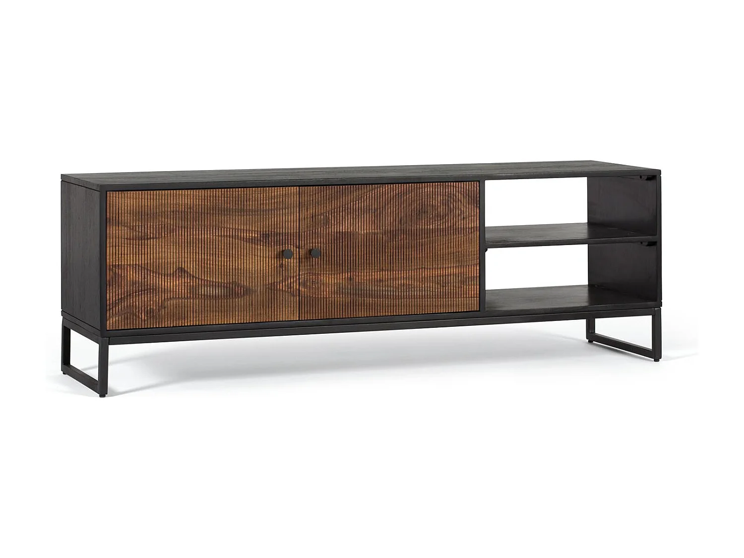 Meuble TV bois palissandre et manguier marron et métal