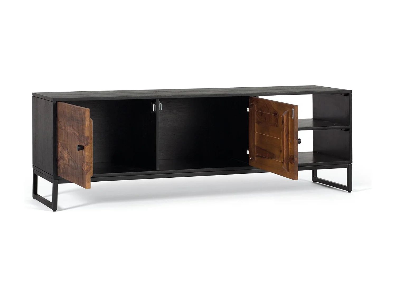 Meuble TV bois palissandre et manguier marron et métal