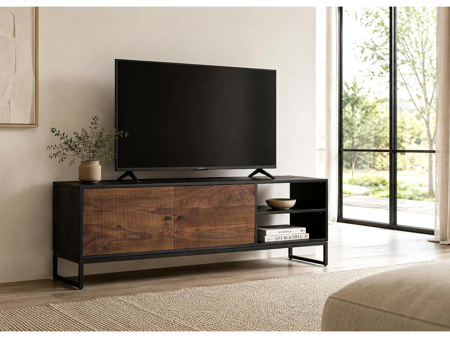 TV-Schrank aus Palisander und braunem Mangoholz und Metall