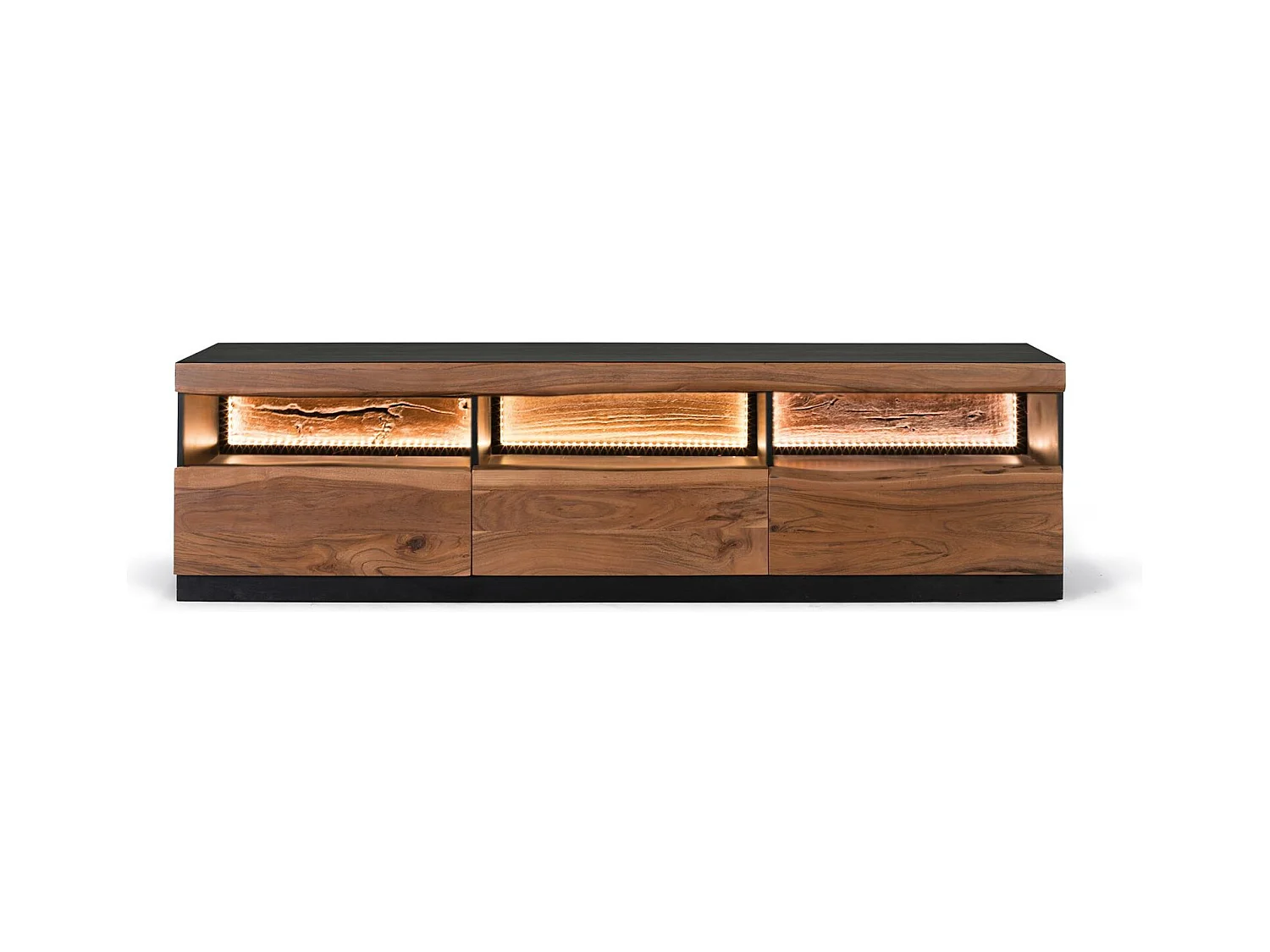 Meuble TV en bois d'acacia naturel et noir
