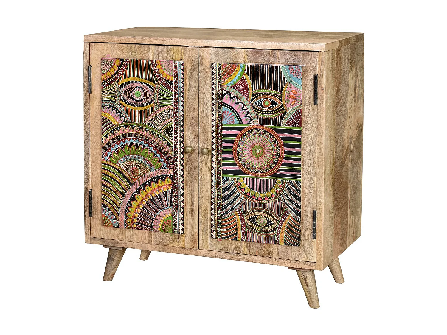 Commode en bois manguier naturel decorée à la main