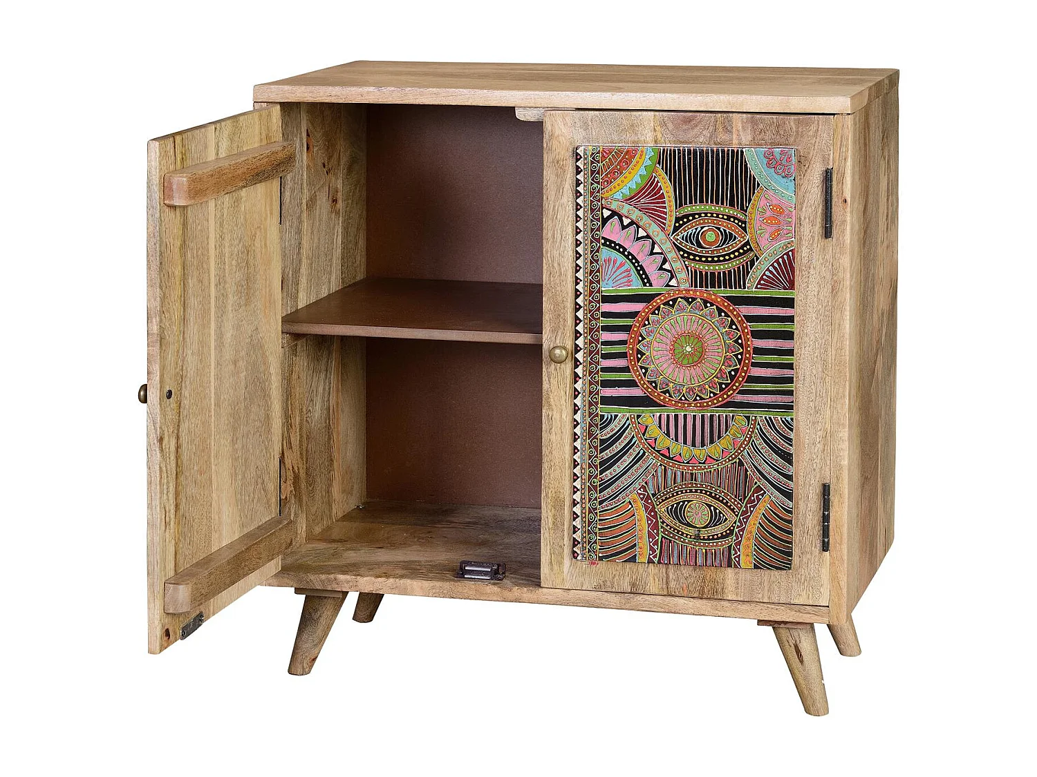 Commode en bois manguier naturel decorée à la main