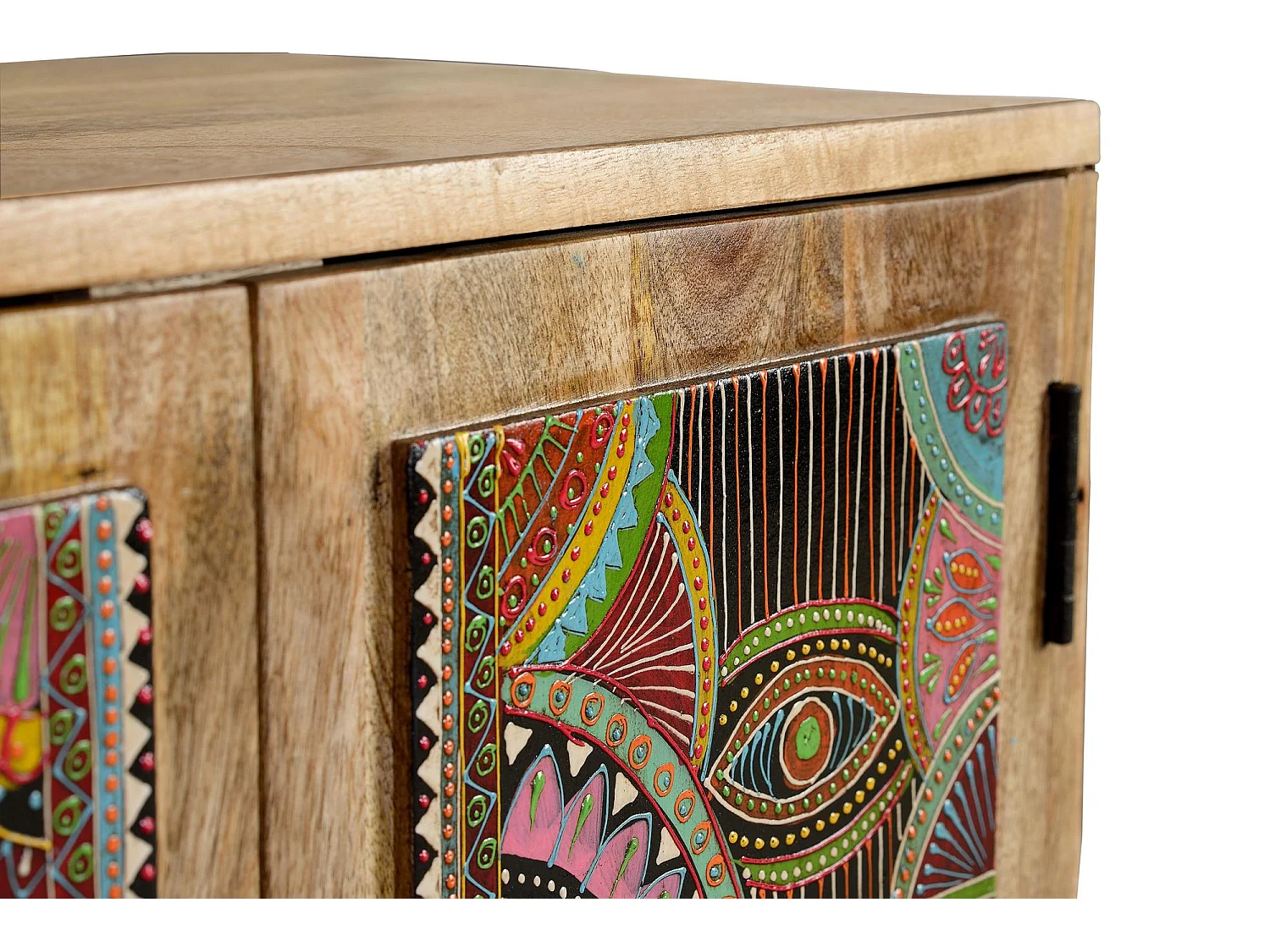 Commode en bois manguier naturel decorée à la main