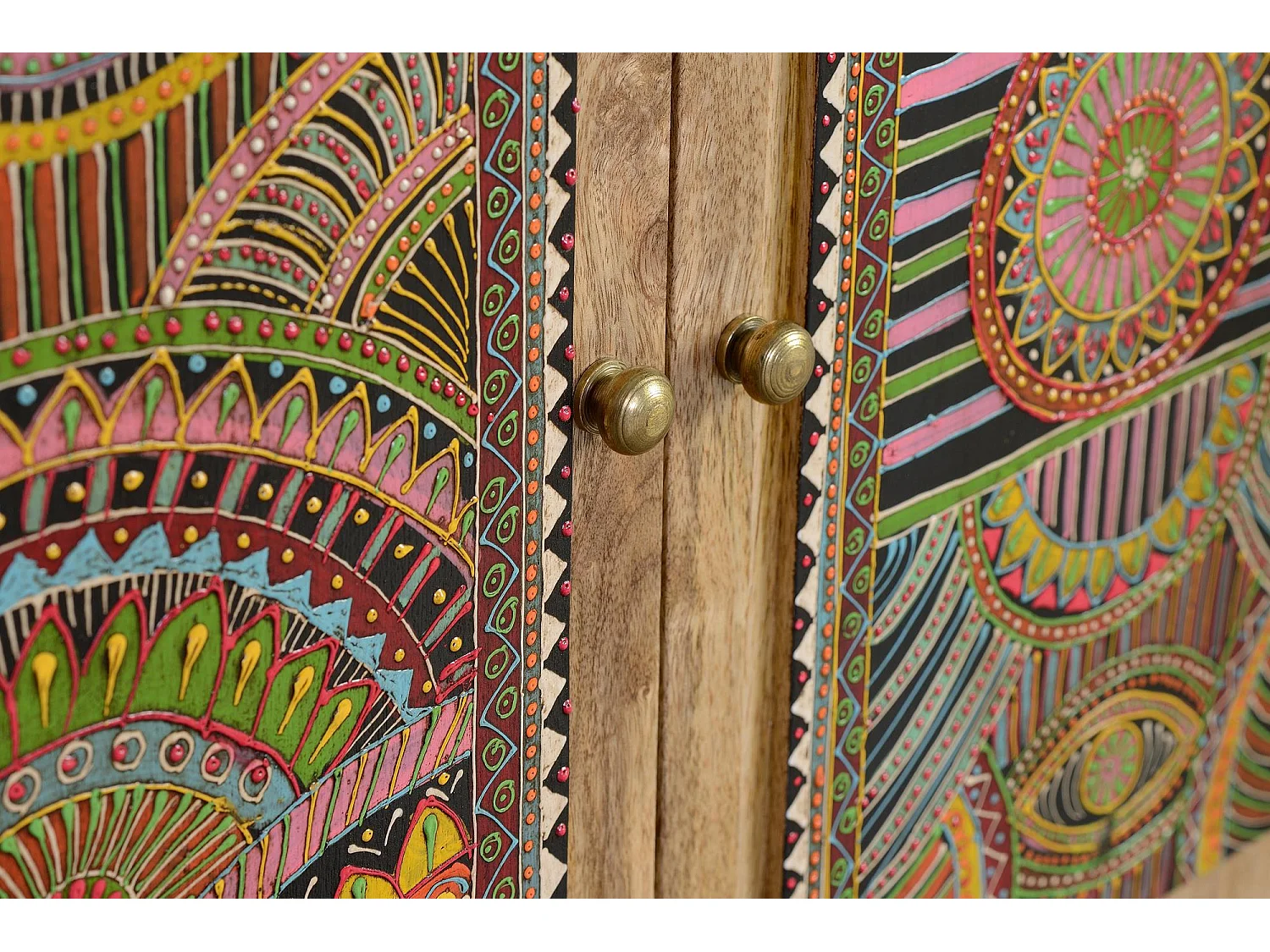 Commode in houten manguier naturel gedecoreerd à la main