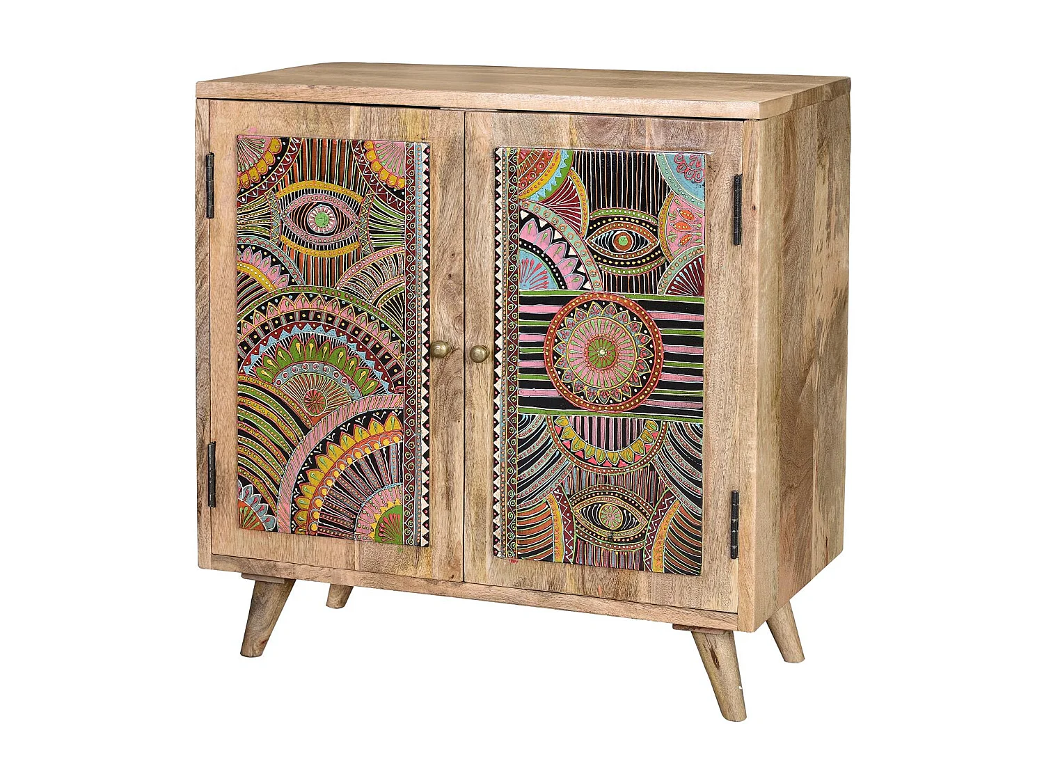 Commode en bois manguier naturel decorée à la main