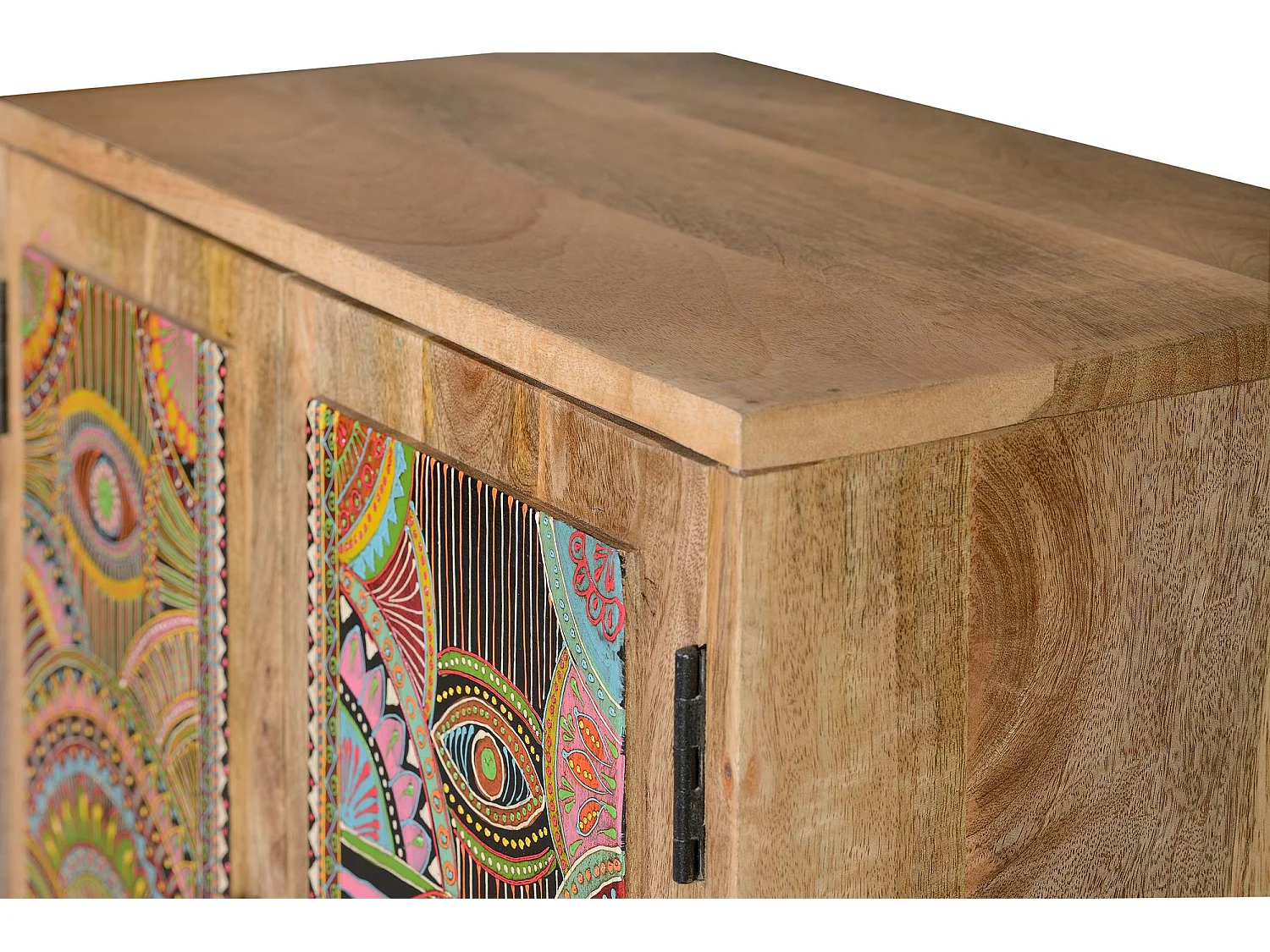 Commode en bois manguier naturel decorée à la main